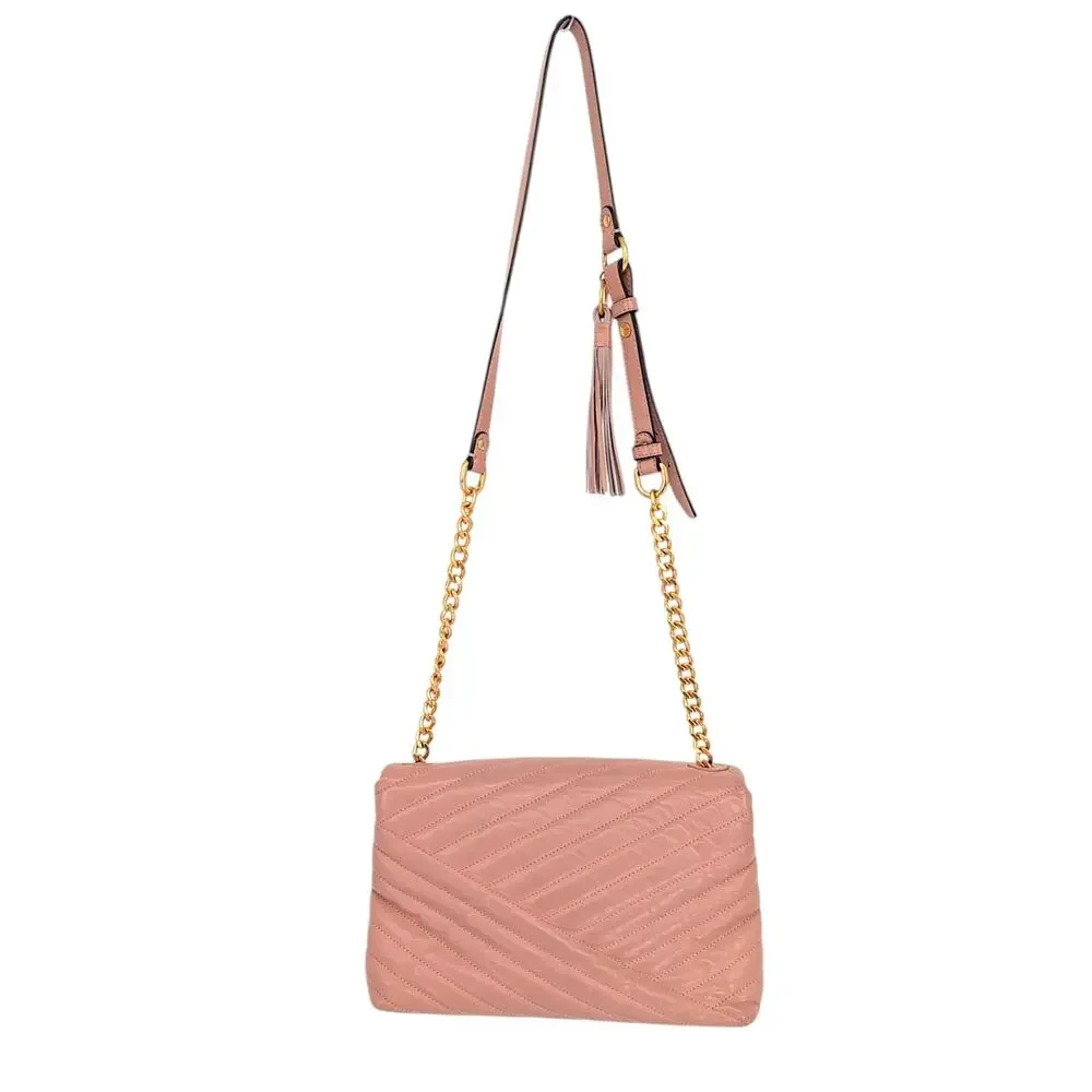 Tory Burch Kira Meadow Sweet Pink Leather Chain Shoulder Bag Gold